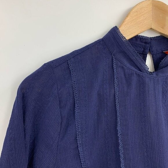 Modcloth High-Neck Long Sleeve 100% Cotton Blouse Lace Embroidered Top Size S - Picture 3 of 10